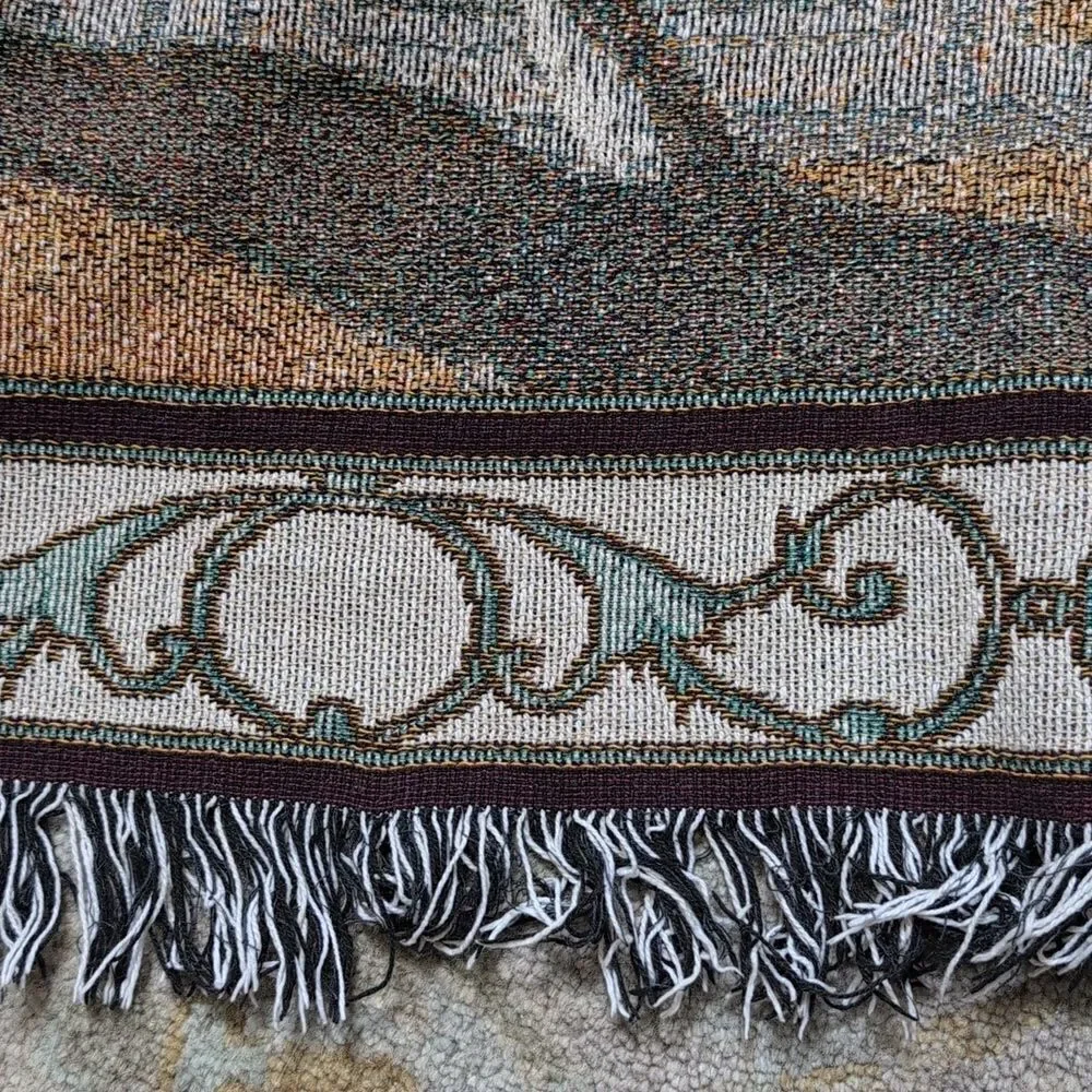Vintage Christmas Cardinal Winter Village Scene Woven Tapestry Throw Blanket